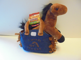 Toy Toys pluche I love my horse in tas blauw 24 cm prijs per stuk