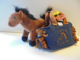 Toy Toys pluche I love my horse in tas blauw 24 cm prijs per stuk