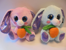 pluche konijn met glitter ogen 2 kleur  26 cm prijs per stuk