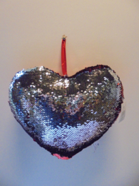 valentijn pluche hart  met 2 kleuren gliter pailletten 32x32 cm prijs per stuk