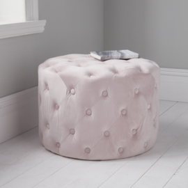 Pastel Roze Tufted Velvet Poef