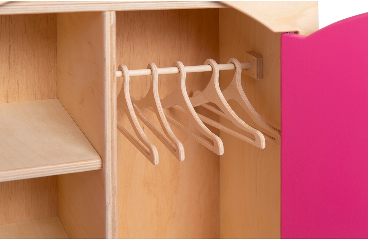Van Dijk Toys houten speelgoed Poppenkledingkast Roze