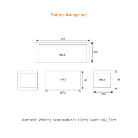 Santos Loungeset - 5-persoons - Donkergrijs - Acacia hout