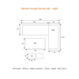 Santos Diningset- 8-persoons - Donkergrijs - Acaciahout