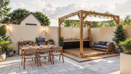 Pergola 324x324 met Harmonicadoek Arctic White