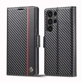 Luxe BoekCover Hoes Etui voor Samsung Galaxy S26 ULTRA -   Zwart   -  Rood  -  Carbon