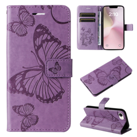 BookCover Hoes Etui voor iPhone SE 4 -2024    Paars   -   Vlinder