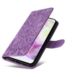 PU BoekCover Hoes Etui voor Samsung Galaxy A36 - A56   Paars  -  Bloem-Motief in Reliëf