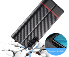 Luxe BookCover Hoes Etui voor Samsung Galaxy S24 FE -  Zwart Rood Carbon - V2