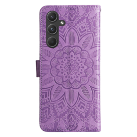 BookCover Hoes Etui voor Samsung Galaxy A55  -  Paars - Bloem-Motief in Reliëf