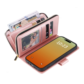Luxe BookCover - 9 Cards - Wallet Etui voor iPhone 15 Pro Max  -  Roze