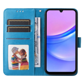 BookCover Hoes Etui voor Samsung Galaxy A16  - A26  Blauw - Bloem-Motief in Reliëf