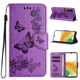 PU BookCover Hoes Etui voor Samsung Galaxy A54  -    Paars   Vlinders