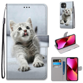 BookCover Hoes Etui voor iPhone 13 - iPhone 14     Lieve Kitten