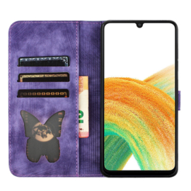 BookCover Hoes Etui voor Samsung Galaxy A56 - A36  -  Vlinders en Kat  - Paars  - Reliëf