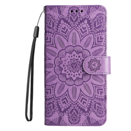 PU BoekCover Hoes Etui voor Samsung Galaxy A36 - A56   Paars  -  Bloem-Motief in Reliëf