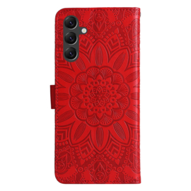 BookCover Hoes Etui voor Samsung Galaxy A15  - Rood - Bloem-Motief in Reliëf