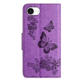 PU BookCover Hoes Etui voor Apple iPhone 16e  -  Vlinders - Paars