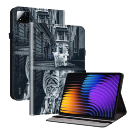 Luxe Bescherm-Etui Hoes Map voor Xiaomi Pad 7  -  7 PRO   -    Kitten  - Tijger