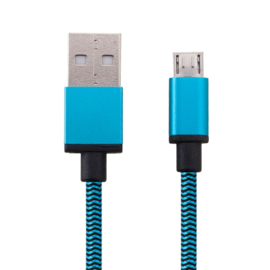 USB 2.0 - Micro USB Oplader en Data Kabel - 1  meter - Blauw - Zwart