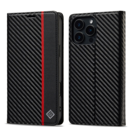 Luxe BookCover Hoes Etui voor iPhone 16 Pro Max -  Zwart-Rood-Carbon
