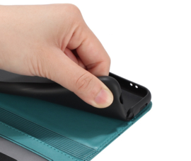 BookCover Hoes Etui voor Samsung Galaxy S24 FE  -  Turquoise  - Katten op muurtje - Reliëf