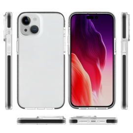 TPU Bescherm-Hoes Cover Skin + Screenprotector voor iPhone 15    Transparant-Zwart