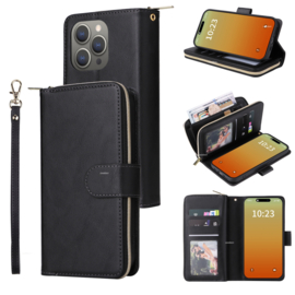 Luxe BookCover - 9 Cards - Wallet Etui voor iPhone 15 Pro Max  -  Zwart