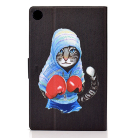 Luxe Bescherm-Etui Hoes Map voor Samsung Galaxy Tab A9 Plus - 11 -    "Boxing Cat". Zwart