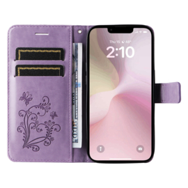 BookCover Hoes Etui voor iPhone SE 4 -2024    Paars   -   Vlinder