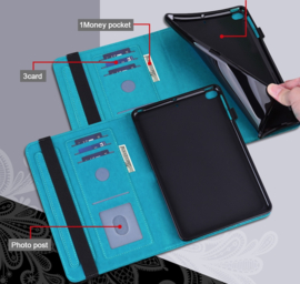 Bescherm-Etui Hoes Map voor Samsung Galaxy Tab A9 Plus - 11 -   Bloem Reliëf - Groen/Blauw