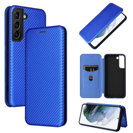 Slim Carbon  Cover Hoes Etui voor Samsung Galaxy S22   Blauw - Carbon
