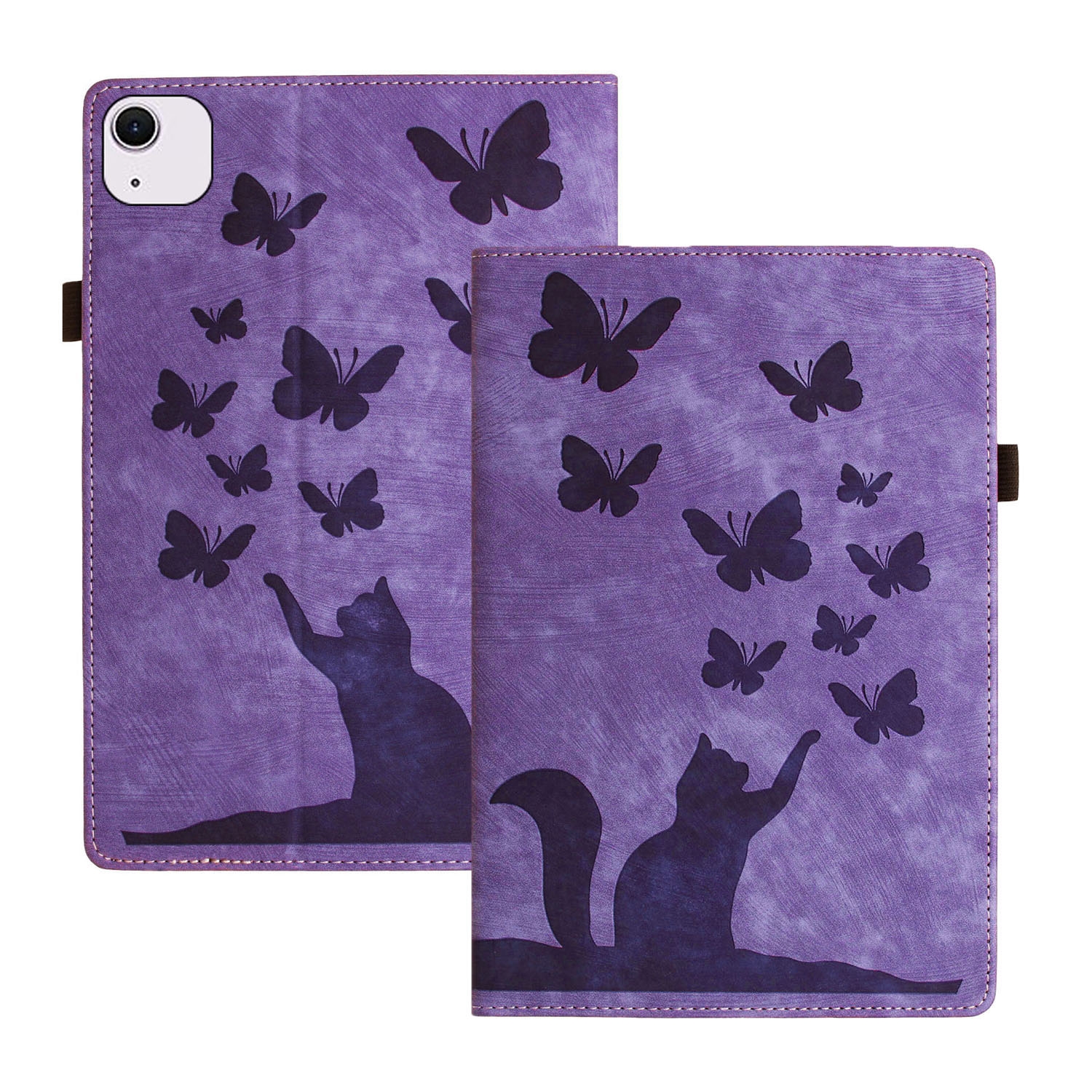 Bescherm-Etui Hoes Map voor  Apple iPad Air 11"  - Kat en Vlinders  -  Paars -  A2902