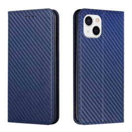 Luxe BookCover Hoes Etui voor iPhone 13 - iPhone 14   Blauw-Carbon