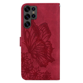 BoekCover Etui Hoes voor Samsung Galaxy S26 ULTRA  -  Rood   -  Vlinder  - Reliëf