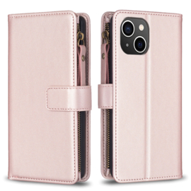 9 Pas - Portemonnee Etui Hoes voor iPhone 15    -   Roze Goud