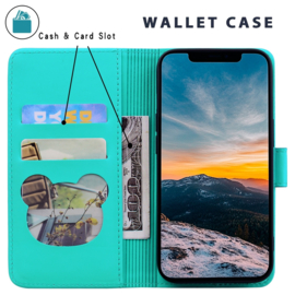 BookCover Hoes Etui voor Samsung Galaxy S24  FE -  Turquoise  -  Cute Cat - Kat - Reliëf