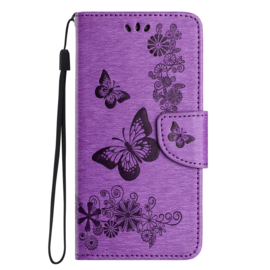 PU BookCover Hoes Etui voor Apple iPhone 16e  -  Vlinders - Paars