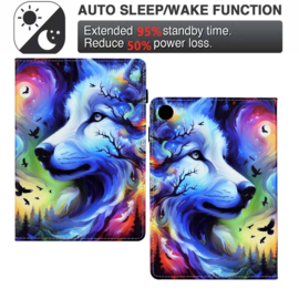 Luxe Bescherm-Etui Hoes Map voor Samsung Galaxy Tab A9 Plus  - 11    "Wolf"   Blauw - Wit