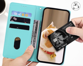 BookCover Hoes Etui voor Samsung Galaxy A06 - A07  -  Cartoon Cats  - Mint-Groen   - Reliëf
