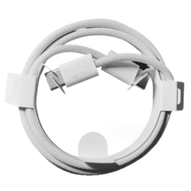 USB C  - USB C Oplader en Data Nylon-Kabel voor iPhone  Serie    100cm.  Wit