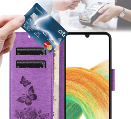 PU BookCover Hoes Etui voor Samsung Galaxy A54  -    Paars   Vlinders
