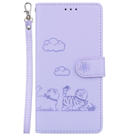 BookCover Hoes Etui voor Samsung Galaxy A56 - A36  -  Cartoon Cats  - Lila   - Reliëf
