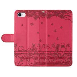 BookCover Hoes Etui voor Apple iPhone 16e  -  Rood  - Katten op muurtje - Reliëf