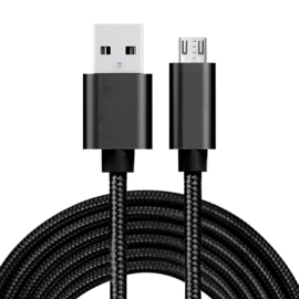 USB 2.0 - Micro USB Oplader en Data Kabel - 3  meter - Zwart