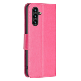 PU BookCover Hoes Etui voor Samsung Galaxy A15  - Donker Roze -   Vlinders