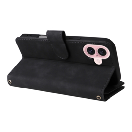 Portemonnee - Etui  Tas voor iPhone 16  - Met Schouder - Draagkoord -  Zwart