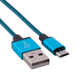 USB 2.0 - Micro USB Oplader en Data Kabel - 1  meter - Blauw - Zwart