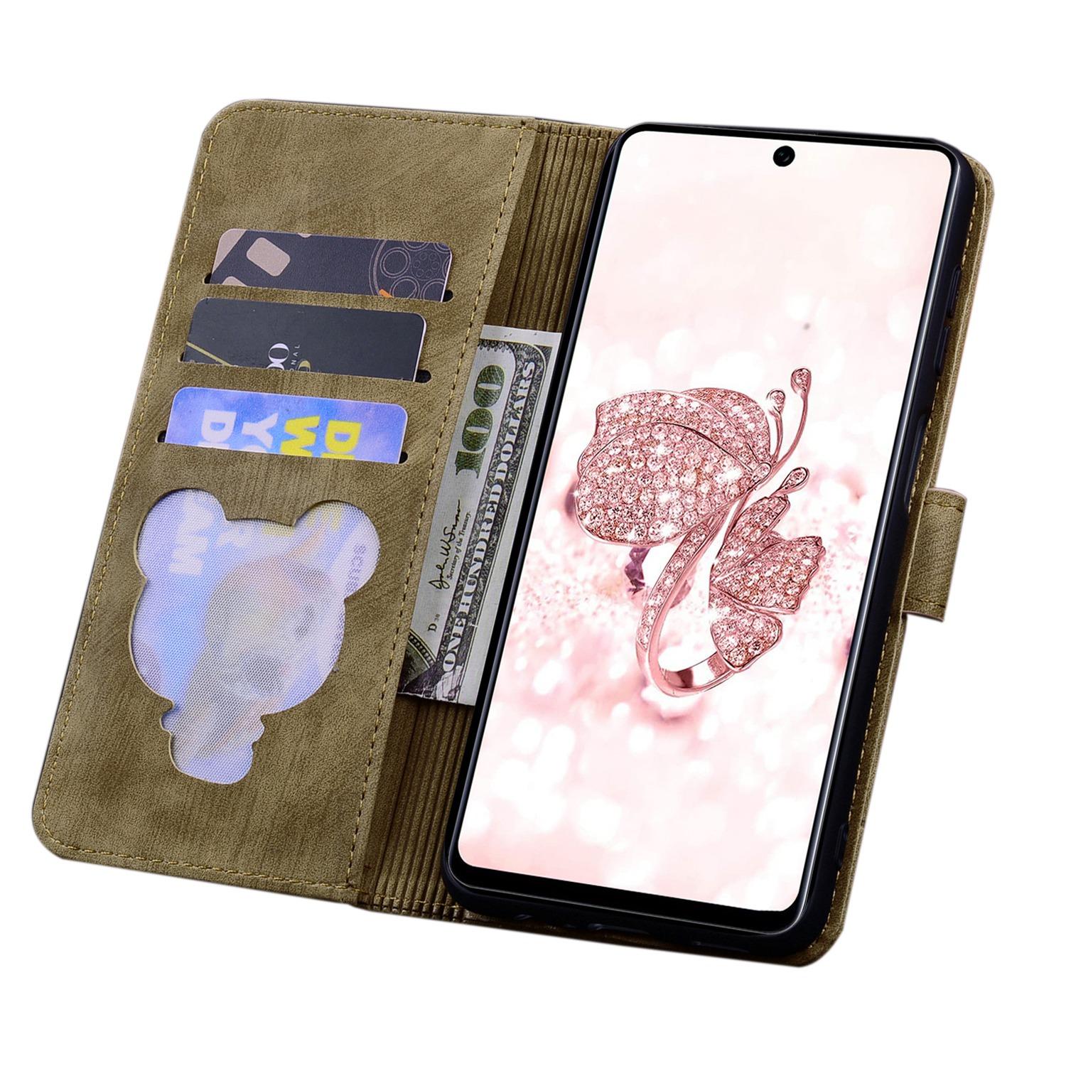 BookCover Hoes Etui voor Samsung Galaxy A36 - A56  -  Beige  - Bloemen Kat - Reliëf