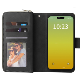 Luxe BookCover - 9 Cards - Wallet Etui voor iPhone 15  -  Zwart
